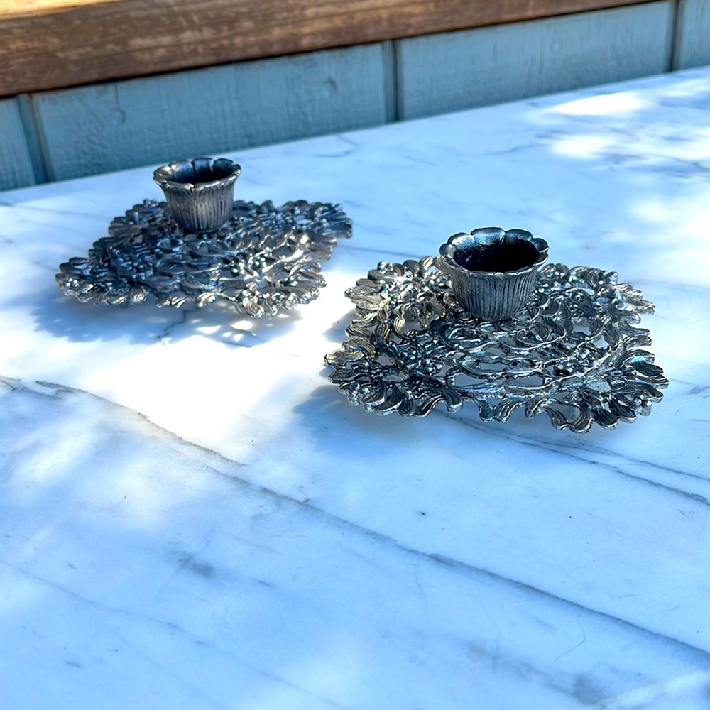 Pair of Metzer holly berry candleholders